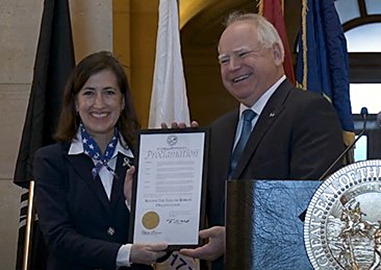 Photo: Commissioner Nancy Daubenberger and Governor Tim Walz.